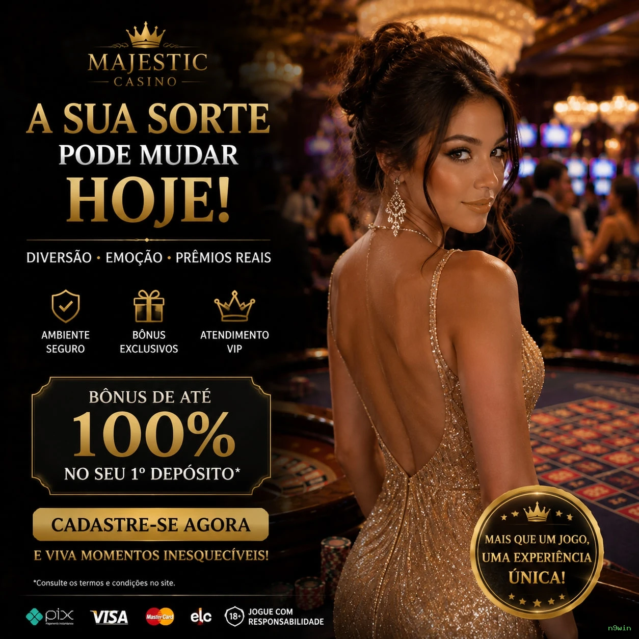 Imagem promocional da n9win mostrando a plataforma e suas vantagens